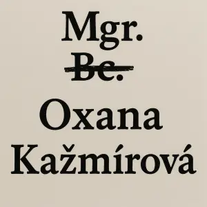 Můžeš mi udělat text kde bude Bc. Oxana Kažmírová a to Bc. bude přeškrtnuté a nad tím bude Mgr.