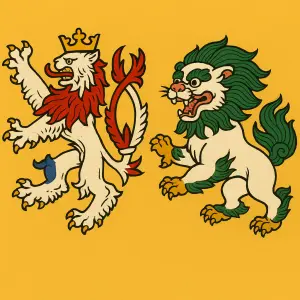 Český lev a tibetský lev na žlutém pozadí