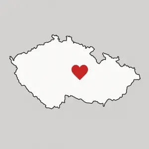 OBRÁZEK, KDE BUDE OBRYS MAPY ČESKÉ REPUBLIKY A TAM, KDE SE NACHÁZÍ OBEC KACÁKOVA LHOTA, UMÍSTIT ČERVENÉ SRDÍČKO