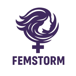 malé logo pro dívčí skupinu s názvem FemStorm vyjadřující ženskou sílu jako hurikán