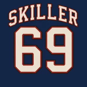 Nápis Skiller a číslo 69 ve stylu hokejového dresu.