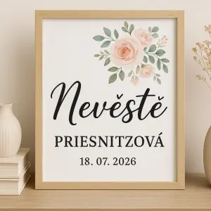 Dárek pro nevěstu, její příjmení bude Priesniztová a datum 18.07. 2026