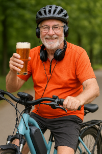 Cyklista 60 let co jezdí na elektrokotle a má rád pivo a hudbu
