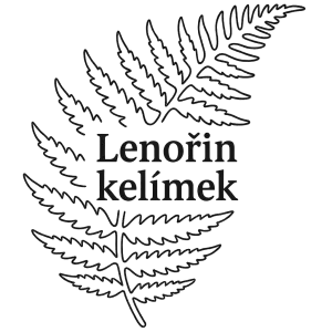 obrys listu kapradí; text Lenořin kelímek, bez pozadí
