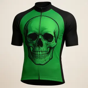 Cyklo dres skull zelený a černé rukávy do poloviny prsou.