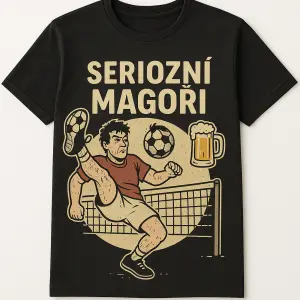 prosím o obrázek na motiv nohejbal , pánské triko, může tam být i pivo a nápis - Seriozní Magoři