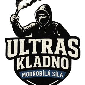 Drsný logo ULTRAS KLADNO podtim malým MODROBÍLÁ SÍLA a nad celým logem chuligán se svetlicí. a ať to není detský