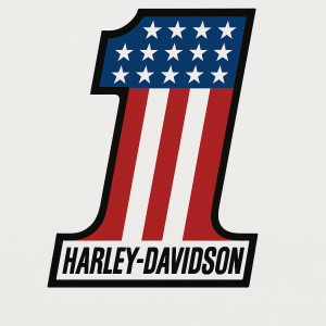 Cislo jedna a uvnitr usa vlajka ve stylu jak to ma harley davidson vcetne napisu ve spod uvnitr jednicky. Vypln bila.
