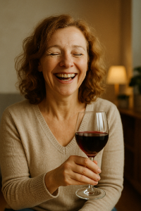 pani radova se sklenici vina