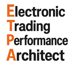 Napis Electronic Trading Performance Architect.. kazde slovo na jednom radku a prvni pismena oranzova, zbytek cerny