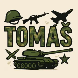 nápis jména Tomáš s vojenskými motivy