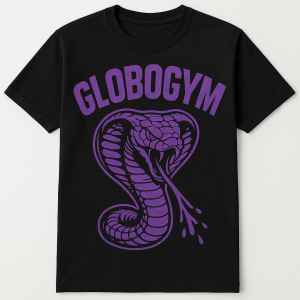 Chci aby na tričku byl nápis globogym a pod tím byla kobra jak vypouští jed