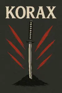 obrázek s nápisem Korax a uprostřed zaražená katana a červené čárky