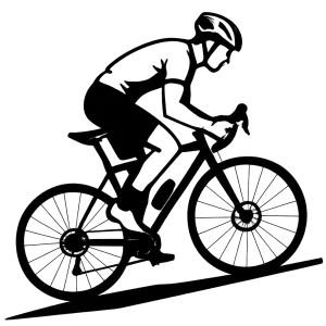 Postava cyklisty šlapající do kopce Bílá barva bez pozadí