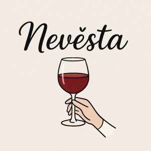 Nápis nevěsta se skleničkou vína