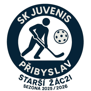 Logo florbalového klubu SK JUVENIS Přibyslav s nápisem starší žáci sezóna 2025/2026.