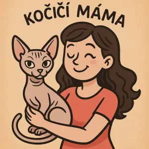 Kočičí máma a cartoon-like silueta kočky sphynx