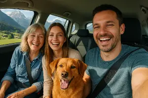 tri lide muž 40 a matka 57 s dcerou 25, stále se smějeme jedeme do hor v Rakouskumame rezateho pejska
