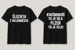 Chtěla bych zpředu napsat text Šlechta z velkoměsta a zezadu Krušnohoří to je síla, Plzeň to je síla!
