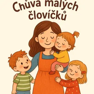 Chůva s dětmi a nápis Chůva malých človíčků