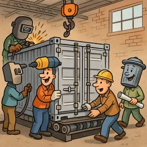 humorný motiv výroby kontejnerů