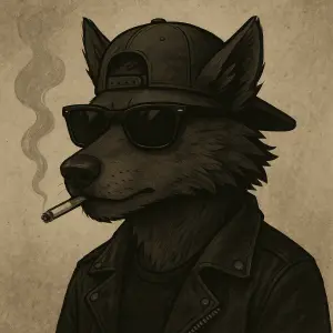 Cool vlk s kšiltem a cigaretou