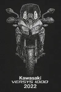 Bílý náčrt Kawasaki versys 1000, rok 2022, zepředu na tričko