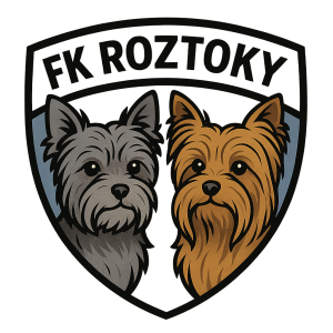 Vytvoř mi logo FK Roztoky s dvěmi yorkshire teriery bez mašliček a jeden at je víc šedo/hnědý