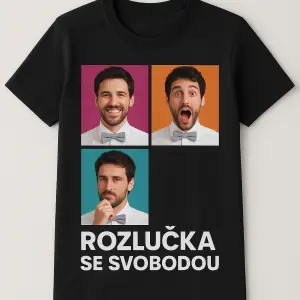 chtela bych tričko na rozlučku se svobodou. kde budou 3 fotky ženicha a za tim barevné pozadí