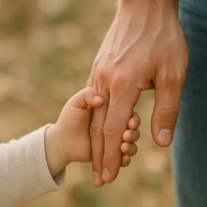 Dětská ruka, která drží ruku tatínka