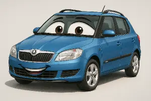 Auto škoda fabia 2 modrá barva s očima