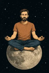 man sit on the moon and meditate