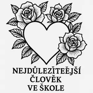 černobílé srdce s růžemi ve stylu tetování, bez černých ploch - žádná stuha - nápis: nejdůležitější člověk ve škole
