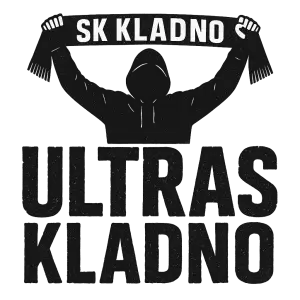 chci drsný, reálný nápis ULTRAS KLADNO a nad siluetu chuligána se zdvichnutou šálou SK KLADNO bez pozadí, jen jako logo