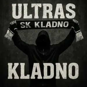 chci drsný, reálný nápis ULTRAS KLADNO s reálnou a drsnou siluetou chuligána se zdvichnutou šálou SK KLADNO nad hlavou