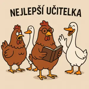 Humorné slepice a husy a nápis nejlepší ucitelka