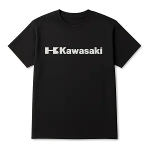 černé tričko, čistě logo kawasaki bílé barvy mezi prsy