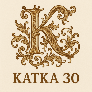 Vytvoř zdobený monogram písmene K a pod to napiš do jednoho řádku: KATKA 30