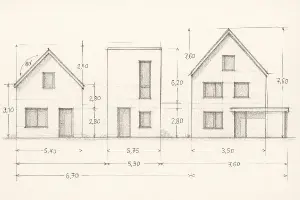 Výkres architekta, nějaký návrh domů s kótami