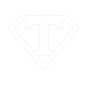 logo Supermana, akorát místo písmene S písmeno T, bílá barva, bez pozadí
