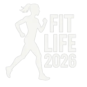 silueta ženy v pohybu, bílá fit life nápis 2026