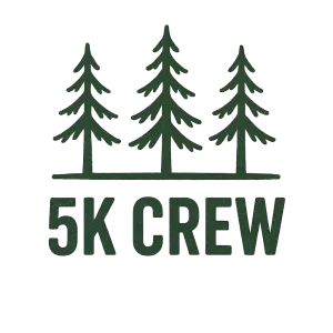na přední straně: tři stromečky podtžené linkou, pod nimi text: "5K CREW"