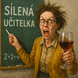 šílená učitelka se sklenicí vína