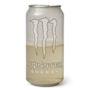 Průhledný text z plechovky pití Monster