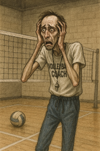 Hubený, zoufalý trenér volejbalu