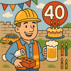 Inženýr stavitel, cihla, pivo, auto, tyčinky, narozeniny 40 let