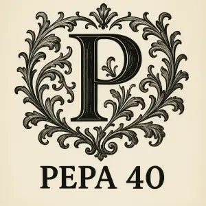 vytvoř prosím zdobený monogram s písmenem P a pod to napiš tex: Pepa 40