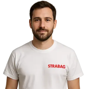 chteěl bych na levou stranu u prsa logo pracovní firmy strabag co maji na tričkach maji červený nápis a ja bych chtěl ty