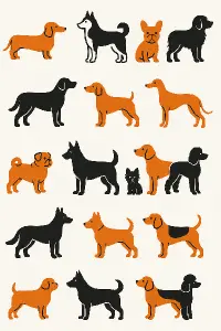 minimalistický pattern plemien psov vo farbách oranžovej značky Calibra čierna