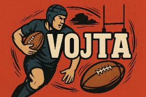 Napis Vojta a rugby tematika